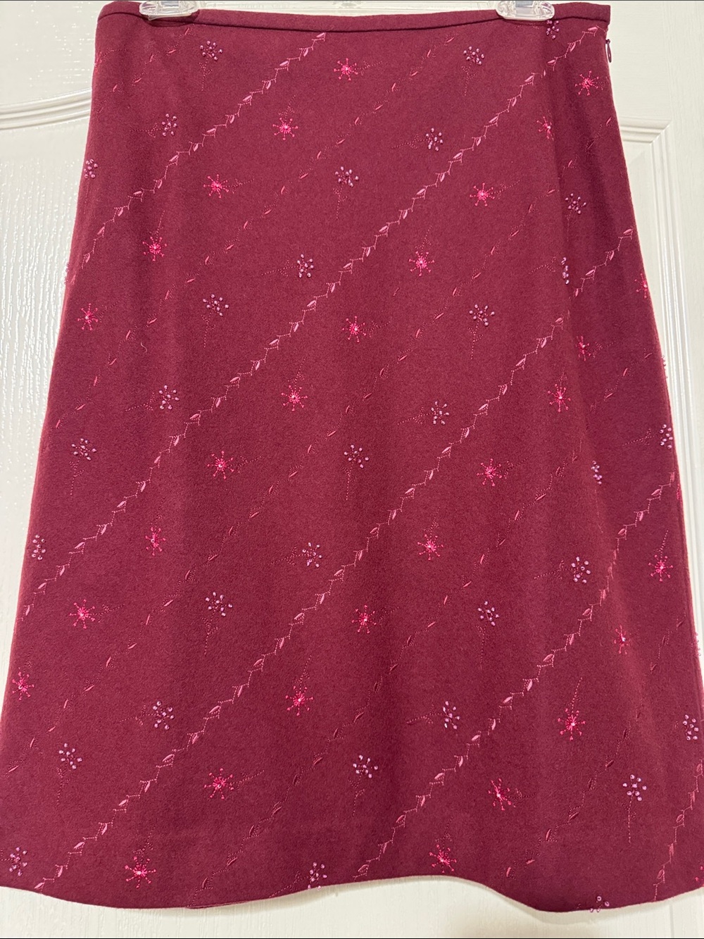Ann Taylor Women's Burgundy Embroidered & Beaded A-Line Skirt 0108